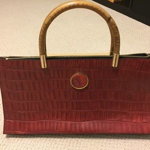 Vintage Kenzo embossed red leather handbag; EXC